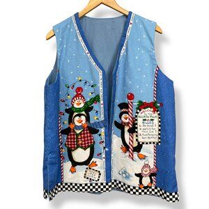 Daisy‎ Kingdom Vest Holiday Christmas Winter Teacher Penguins North Pole Festive
